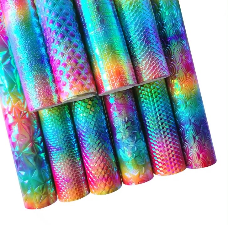 Rainbow Gradient Illusion Embossed fur Sole Pu Leather