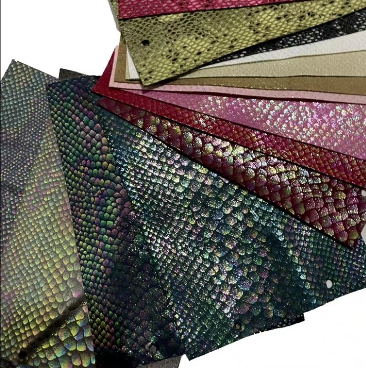 Vinyl Faux Leather Fabric Metal Embossing Snake Skin Pattern PU Leather